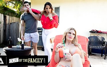 OUT OF THE FAMILY - Threesome With Stepmom And His Busty Teacher Is Every Man's Dream